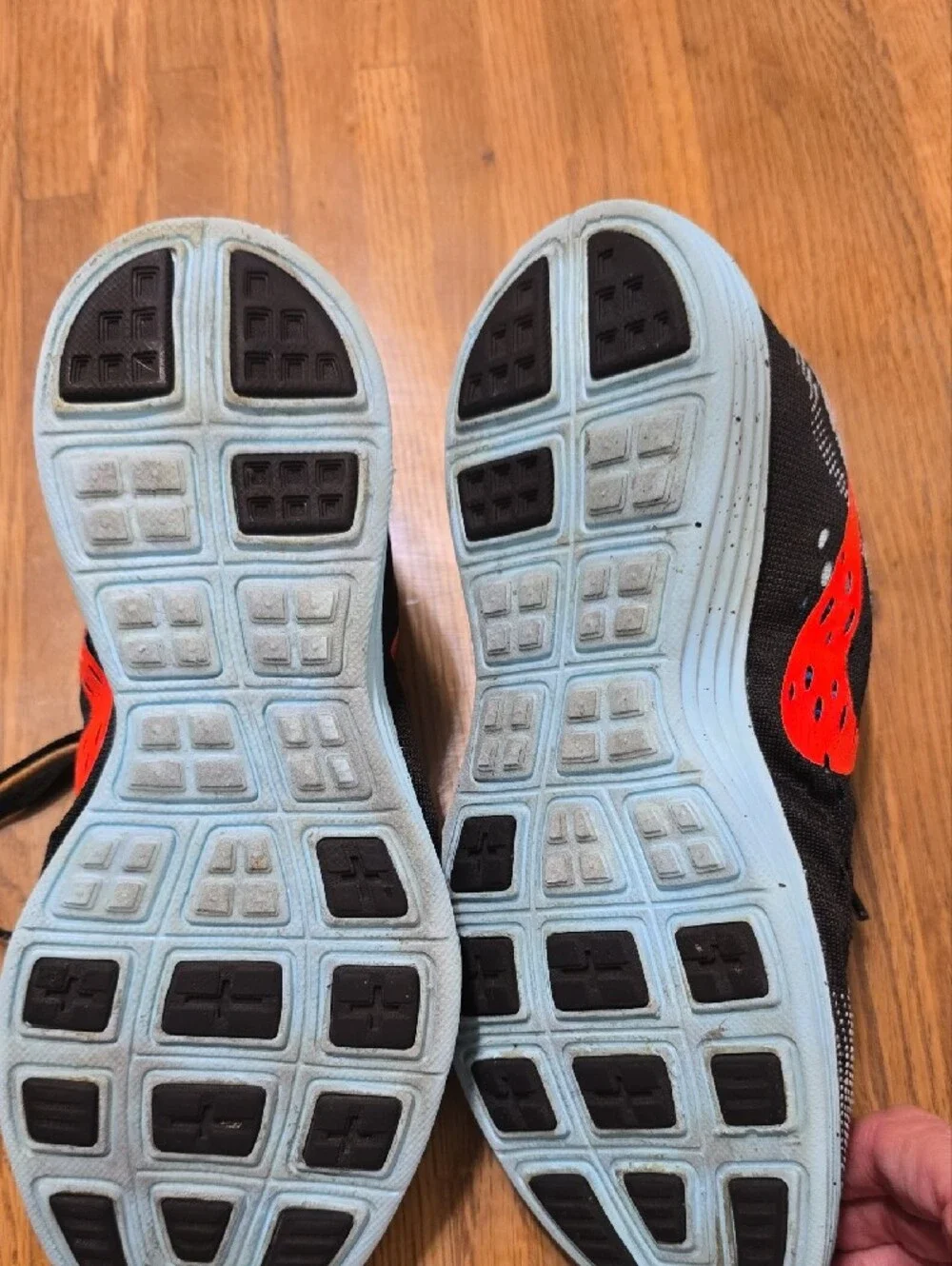Nike Black Knit Sneakers with Blue Laces and Coral Swoosh